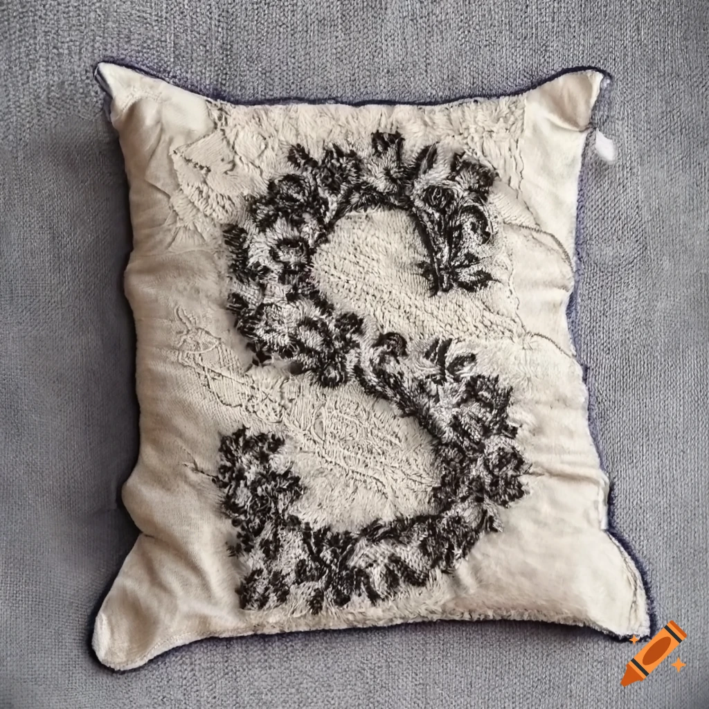 Cushion with punch embroidery letter S examples