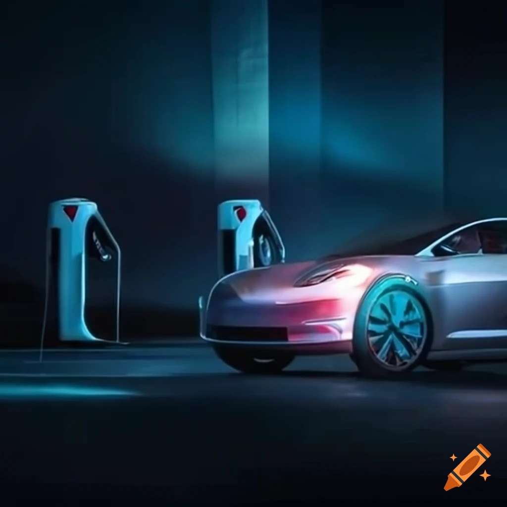 Tesla car charging at a station