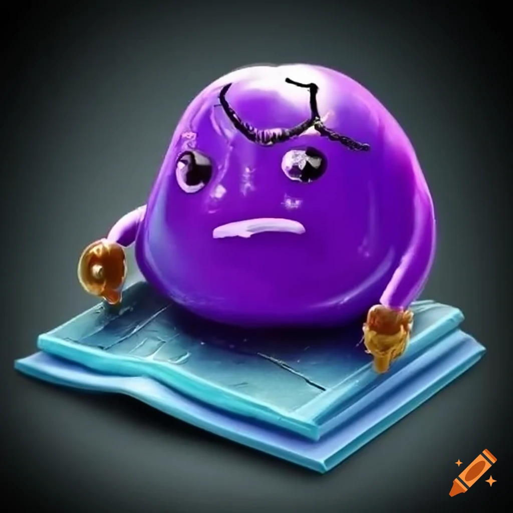 Gelatinous ooze d&d purple wizard with tiny magic book on Craiyon