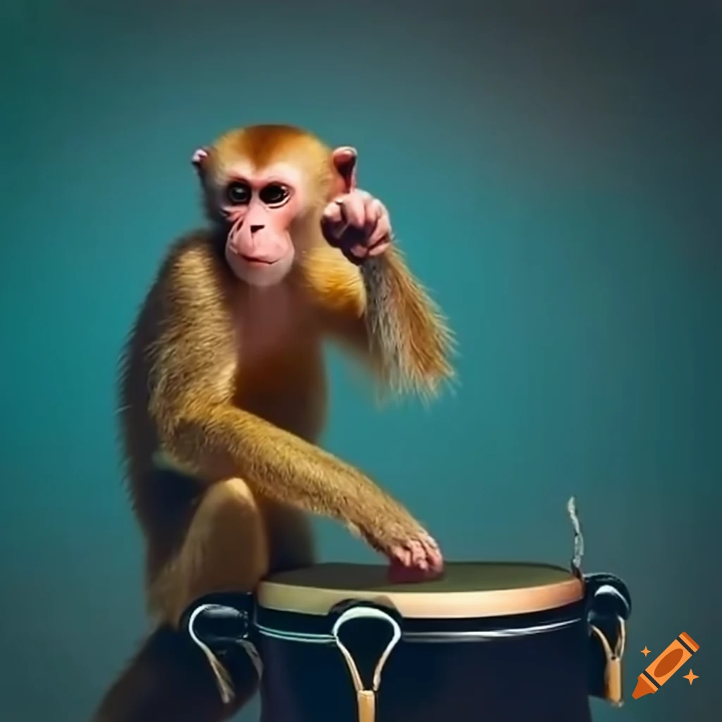 Monkey playing bongos with microphones in hands on Craiyon