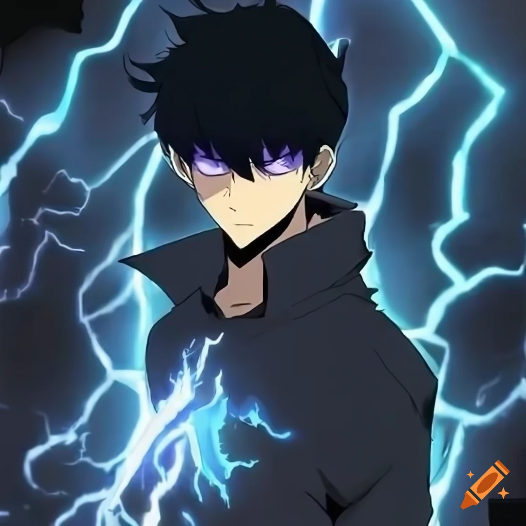 Character from solo leveling with blue lightning effect on Craiyon