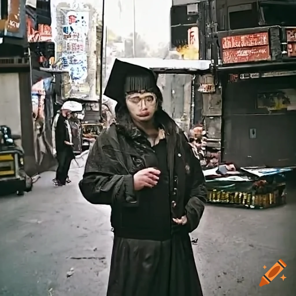 VHS footage of cyberpunk individuals in a city setting