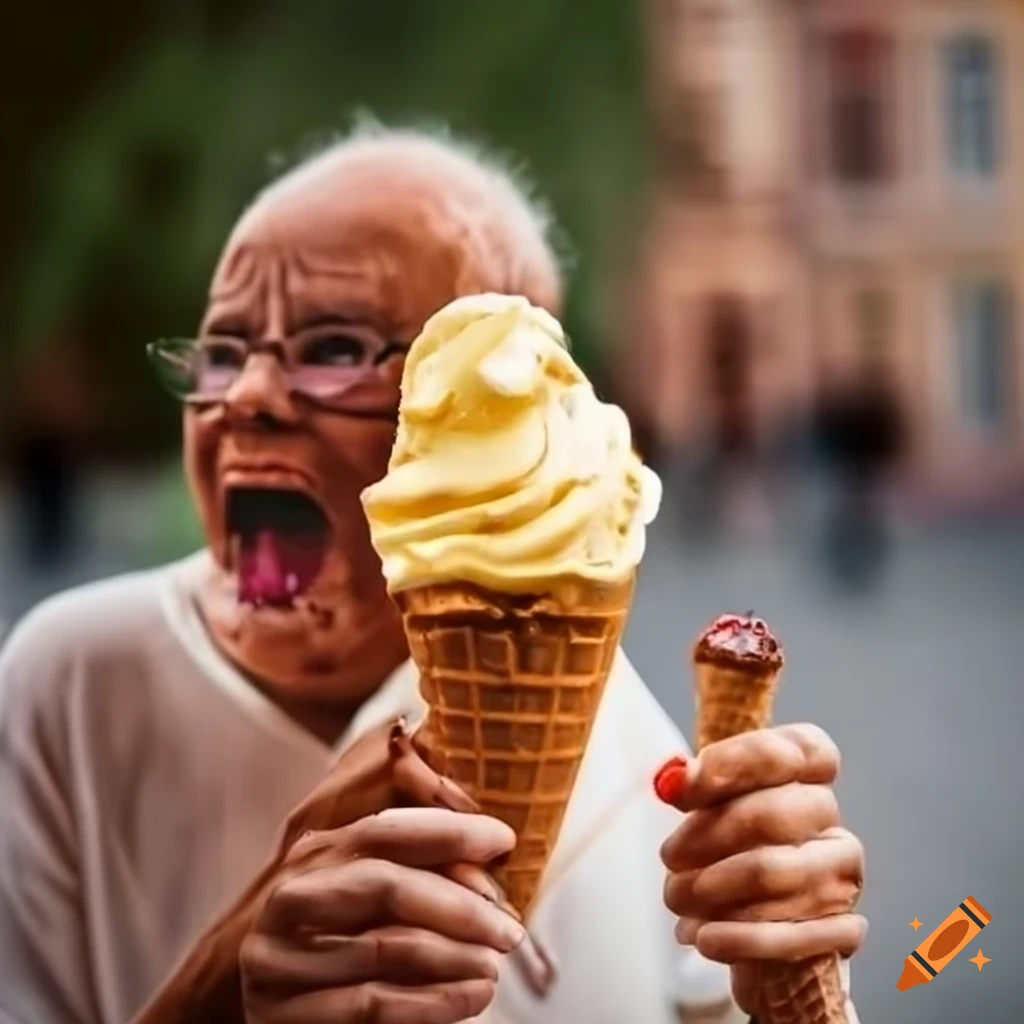 Saint Bockluft eating ice cream on Flörgelpiep Square