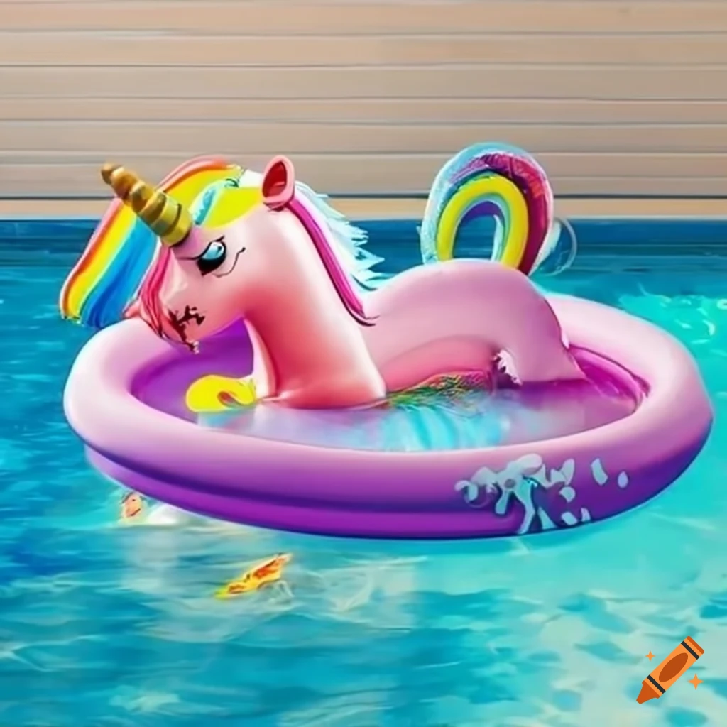 Comic kiddie pool with unicorn slide