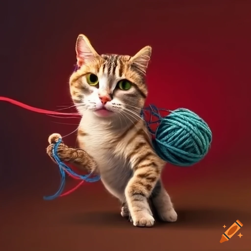 Cat playing with yarn