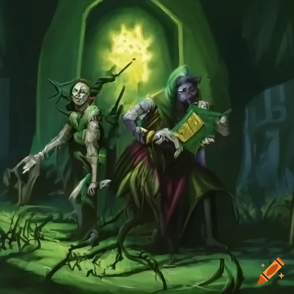 Swamp dweller in a dungeon inspired by Magic: The Gathering art style