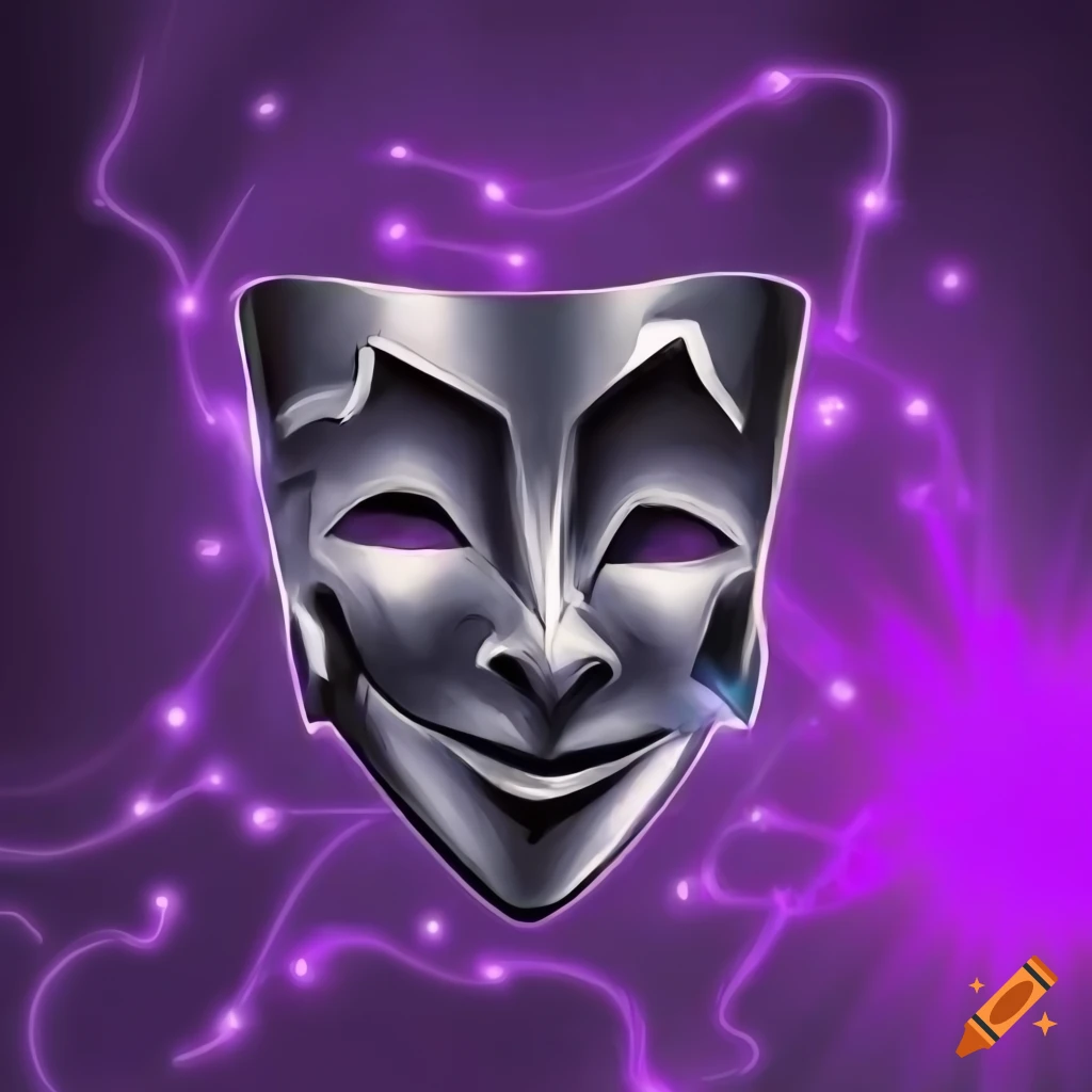 Drama mask on a black humanoid character with magic effects in yugioh