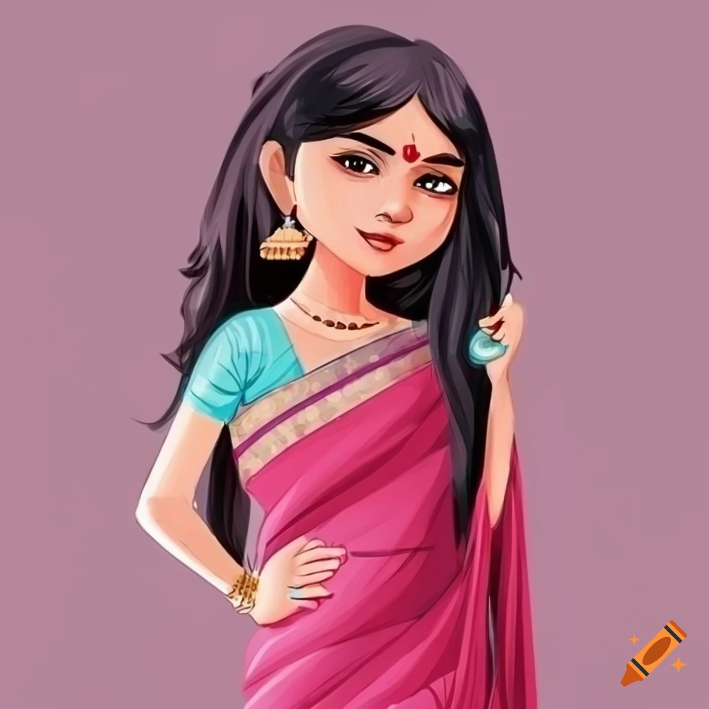 Cartoon girl wearing indian saree on Craiyon