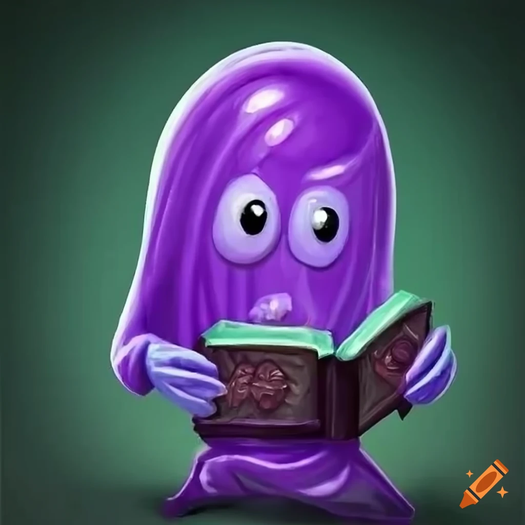 Gelatinous ooze dnd purple wizard holding magic book on Craiyon