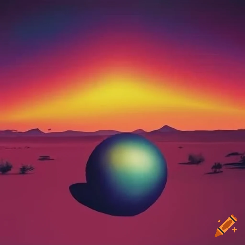 Four balls and a long rectangle in New Mexico desert inspired by Pink Floyd