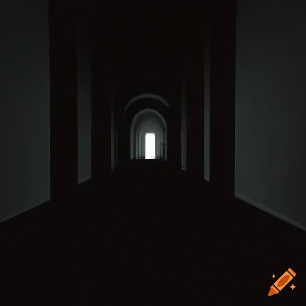 Empty hallway with doors and visual white noise distortion on Craiyon