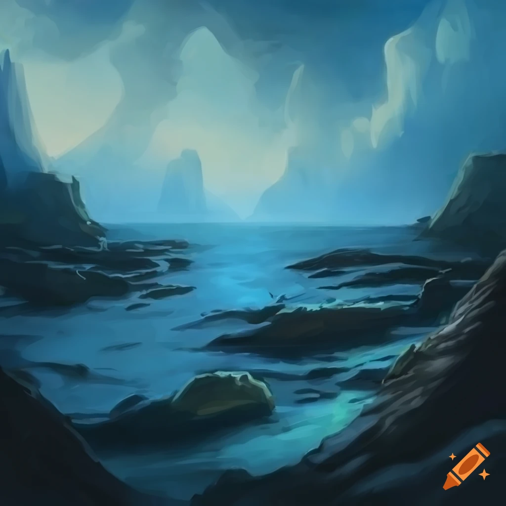 Gravel coastline wide view in MTG art style