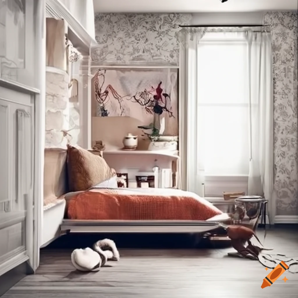 Interior of a simple but cozy room with decorations on Craiyon