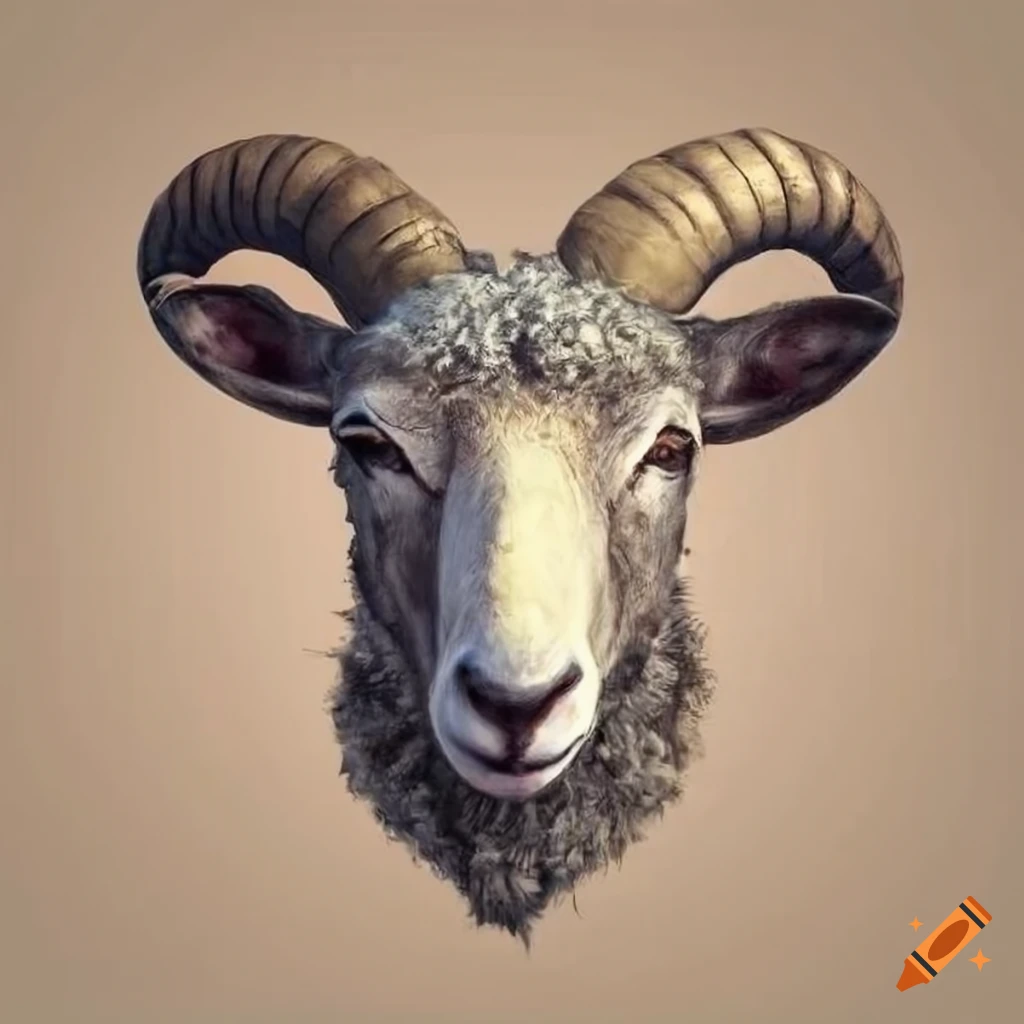Sheep head with two horns