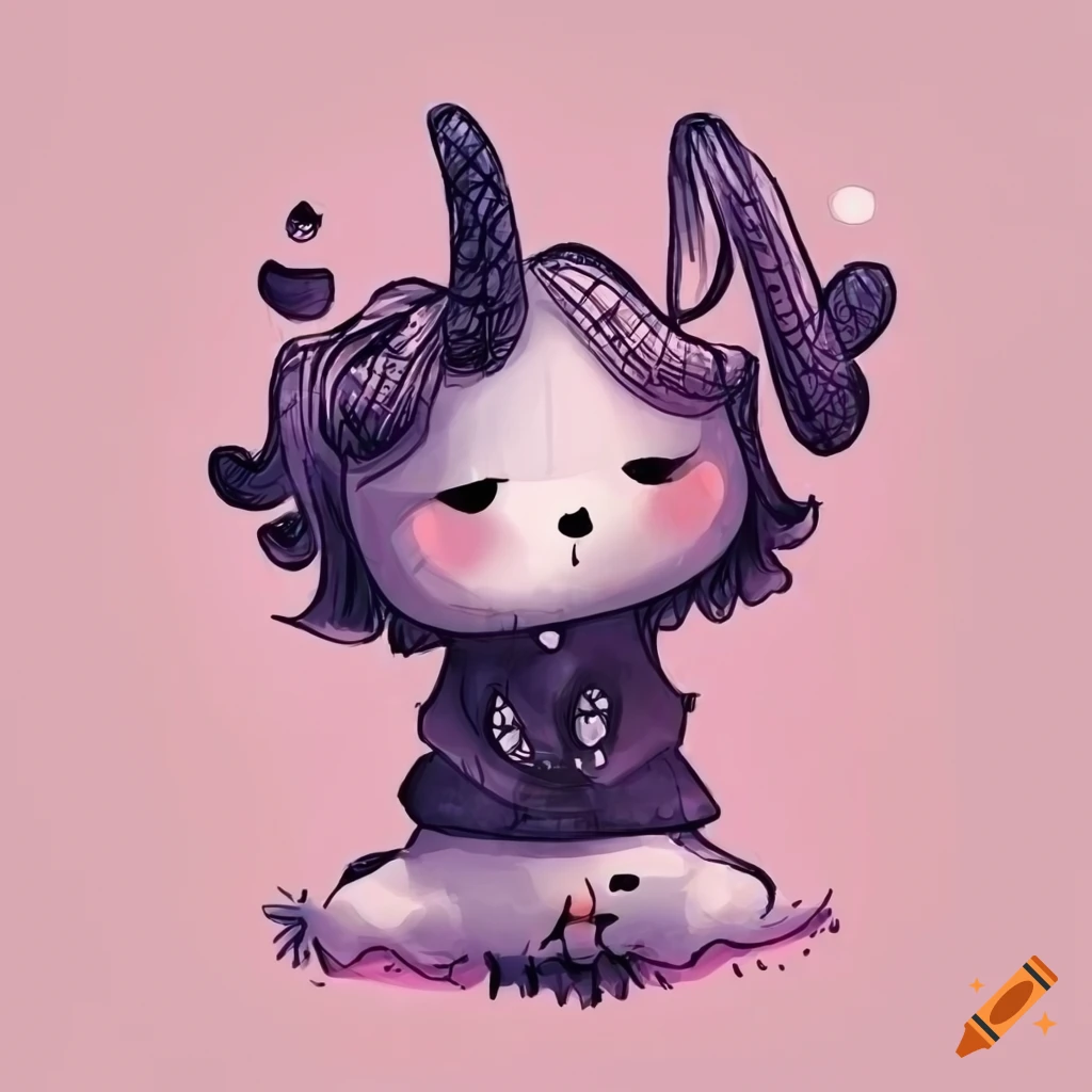 Cartoonish black and white doodle with 6 cute but grim characters