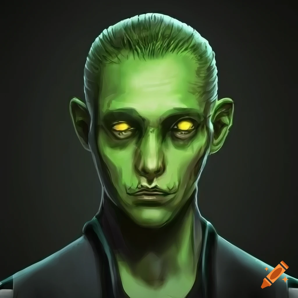 Scifi fantasy race with green skin and unique features in digital art