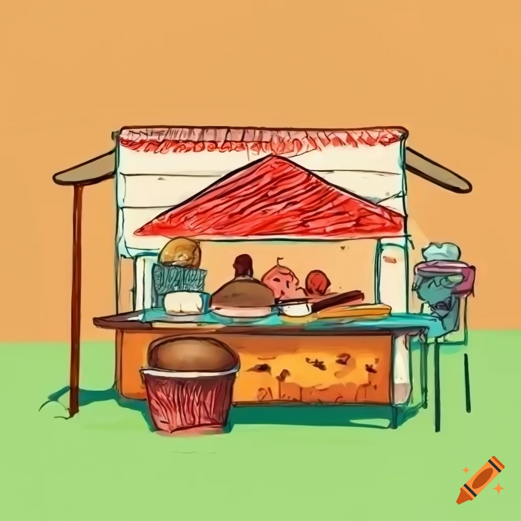 Cooked rice stall illustration