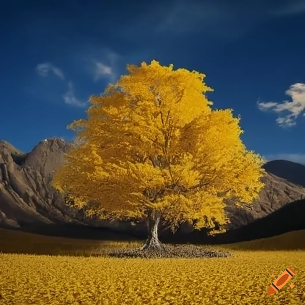 Golden tree near a golden mountain on Craiyon
