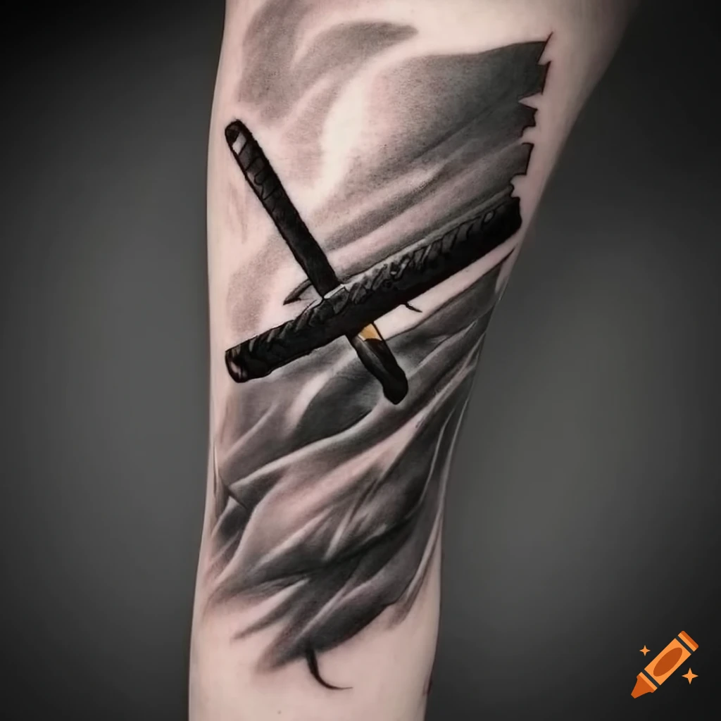 Greyscale hyper realistic katana tattoo art flash