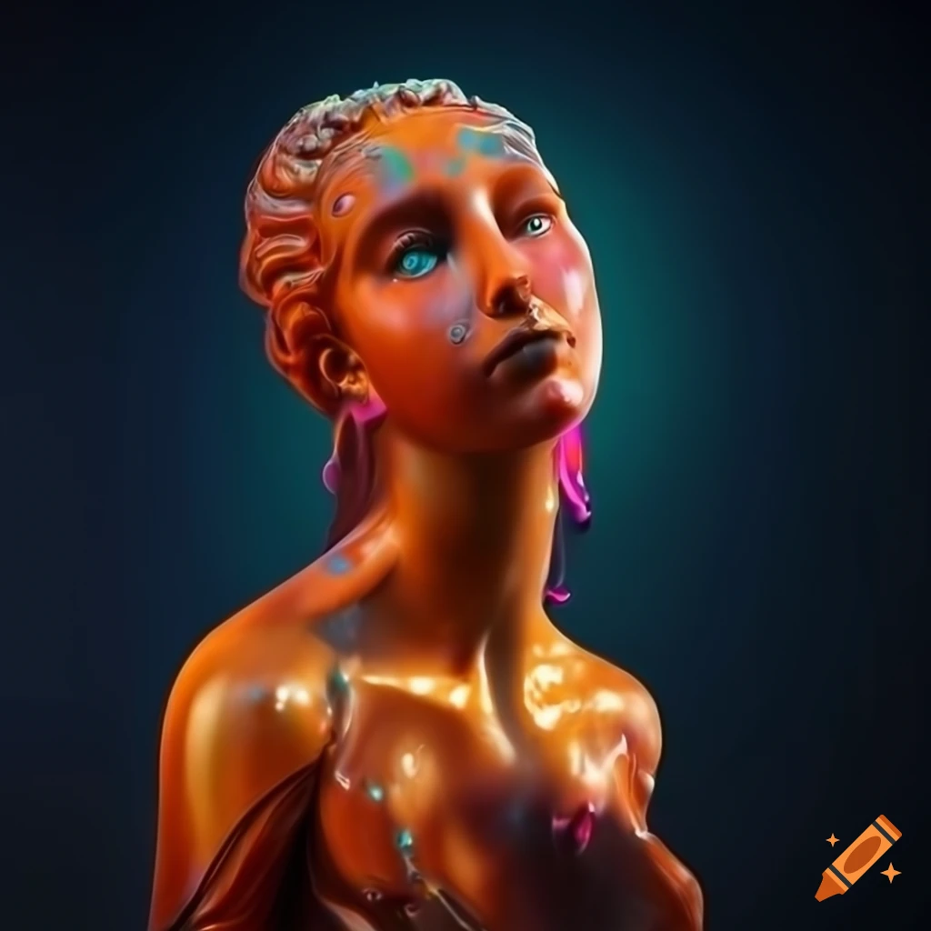 Sculpted marble figures with opalescent colors under cinematic lighting