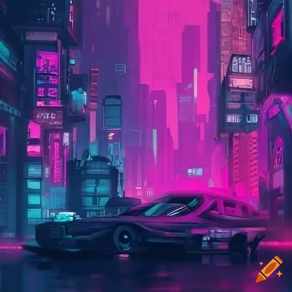 Retrowave cyberpunk cityscape
