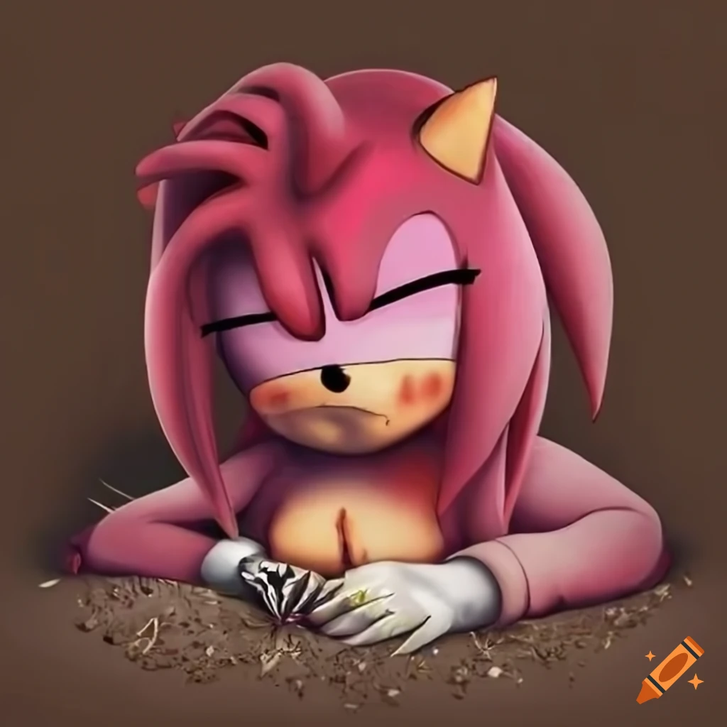 Closed eyes depiction of a sleeping Amy Rose on the ground