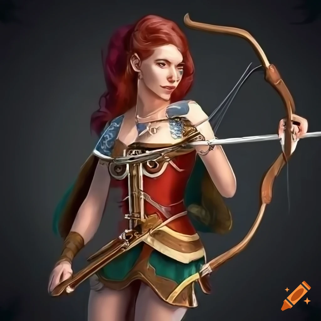 Female bard archer with a silver flute in band-inspired outfit