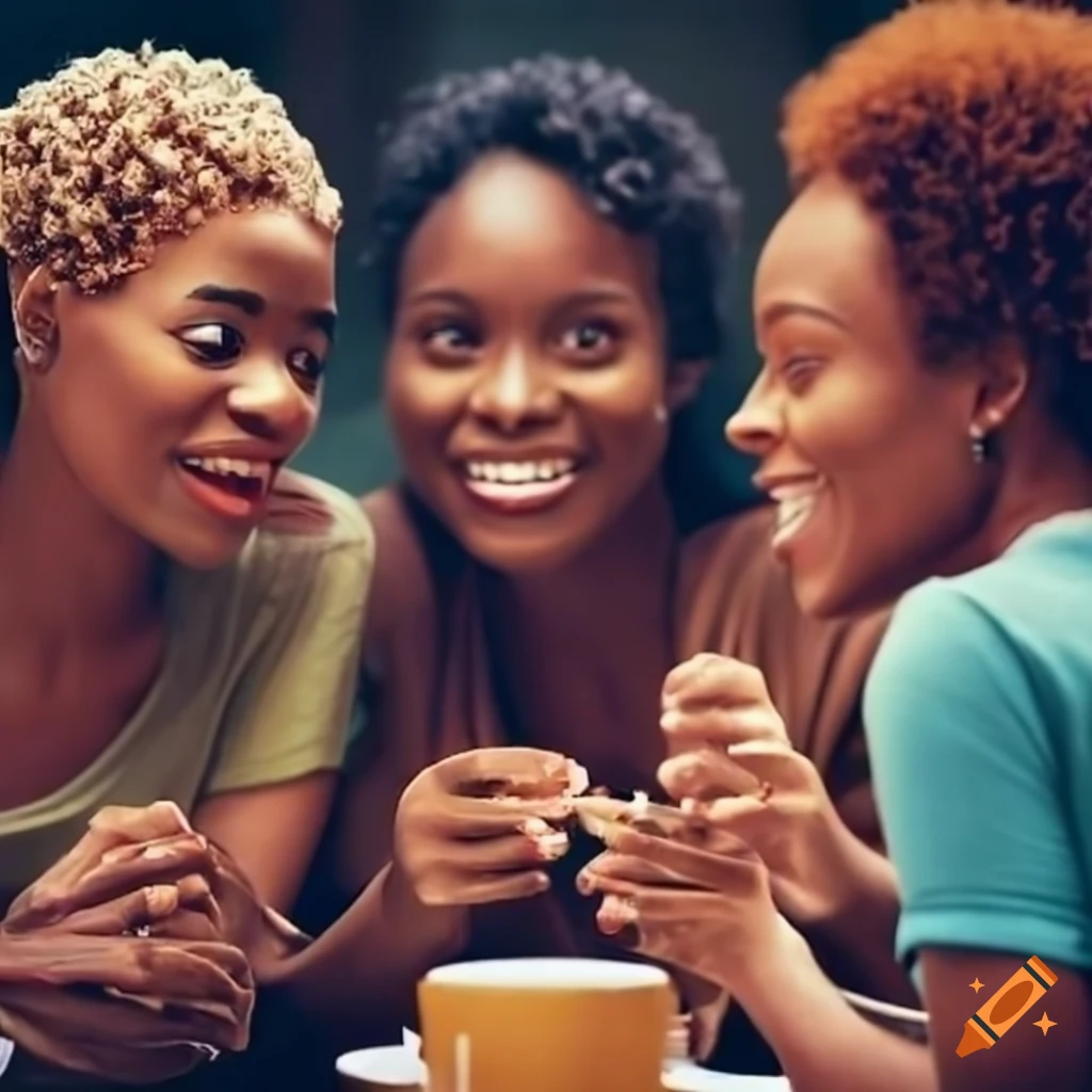 Friends chatting in a diverse cafeteria setting