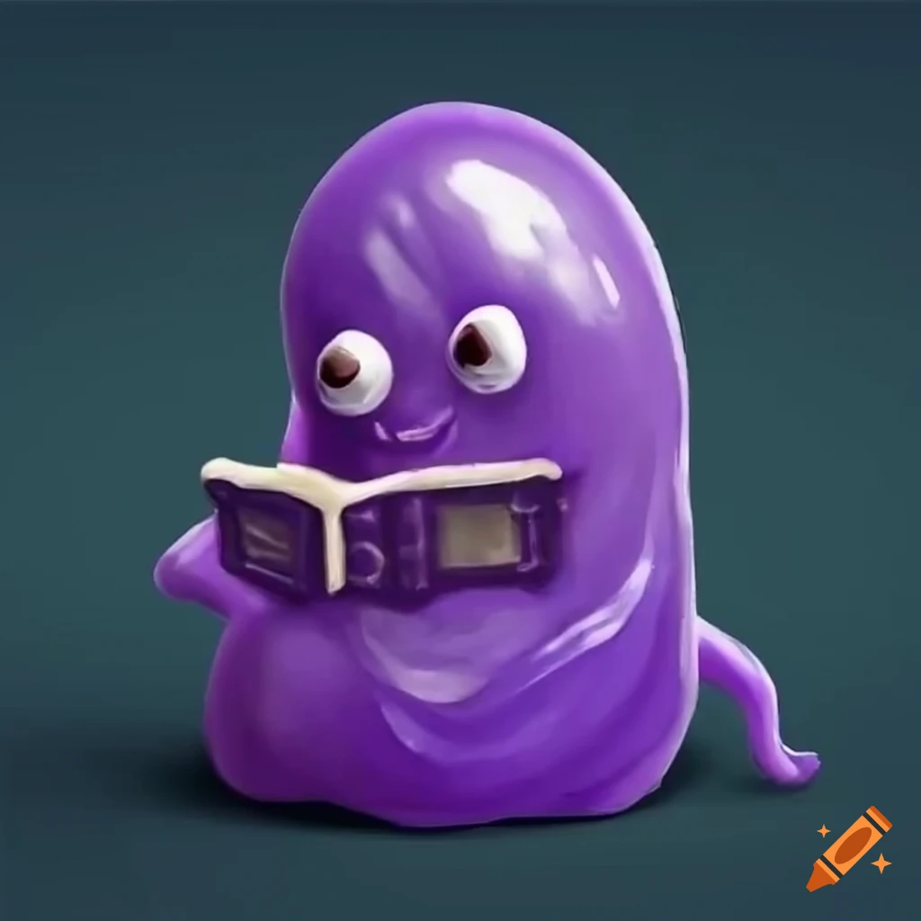 Gelatinous ooze d&d purple wizard holding tiny magic book on Craiyon