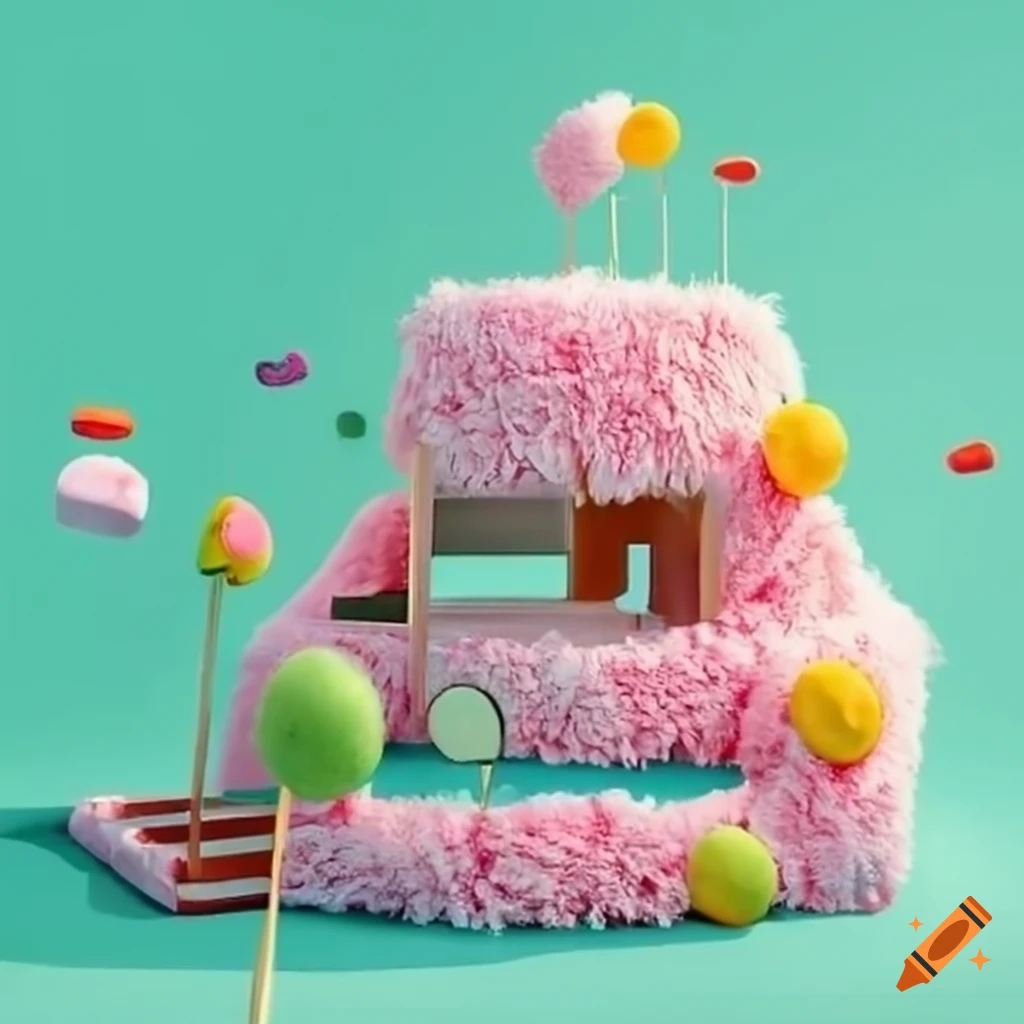 Mini golf course with fluffy marshmallow furnitures