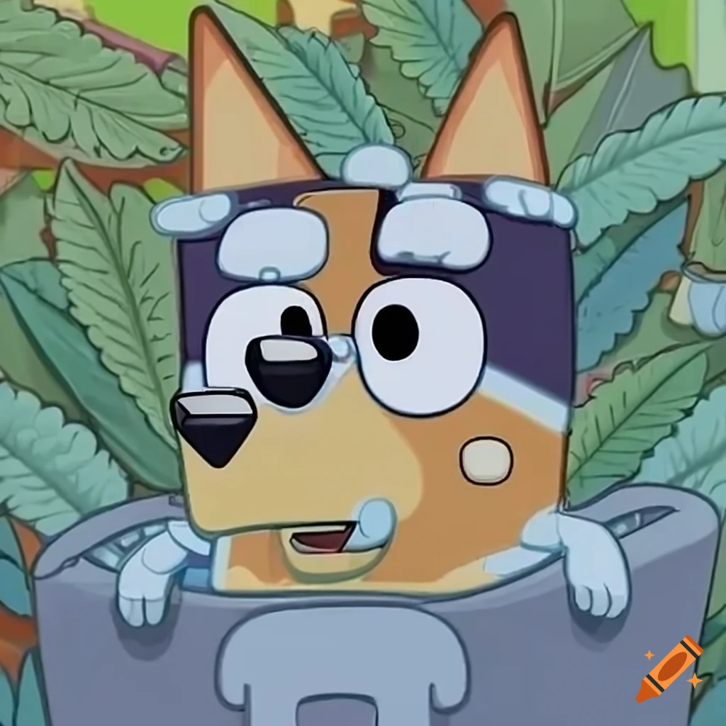 Bluey enjoying marijuana to relax on Craiyon