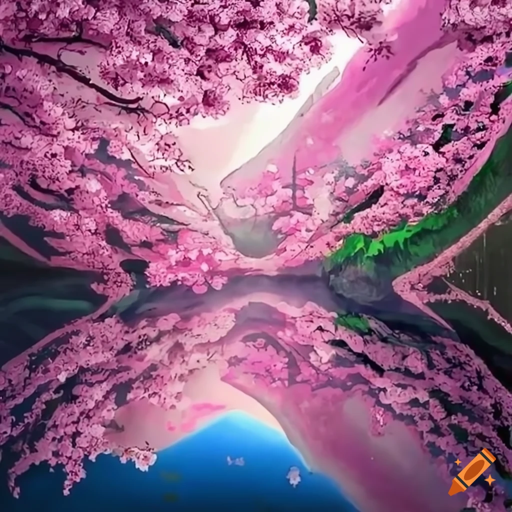 Japanese Cherry Trees by Saltwater Lake - Delicate pink blossoms reflecting in the lake