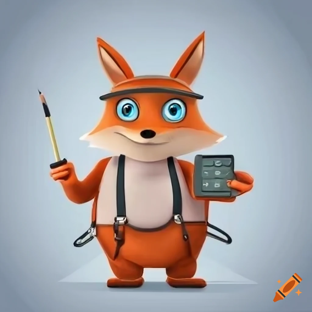Fox accountant cartoon character with calculator and pencil