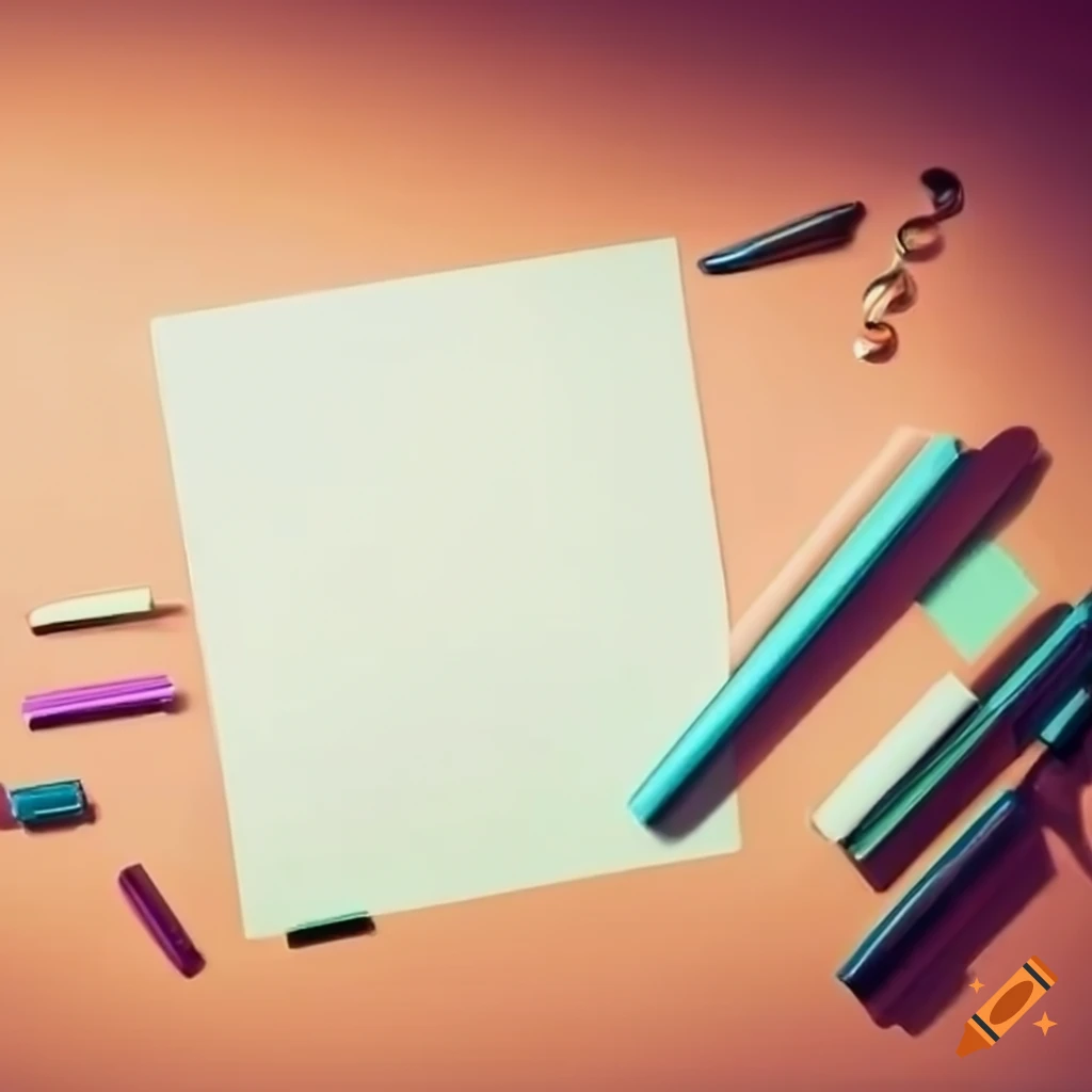 Pristine sheet of paper with scattered stationery on a study table