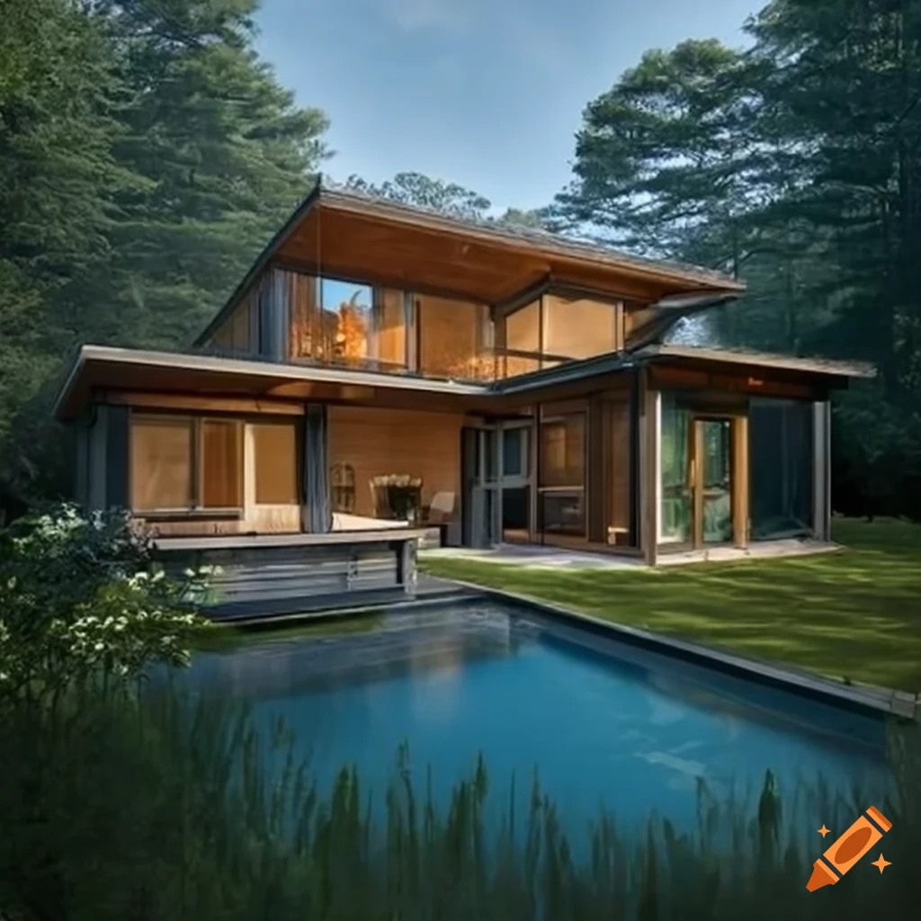 House in the woods with greenhouse and pool
