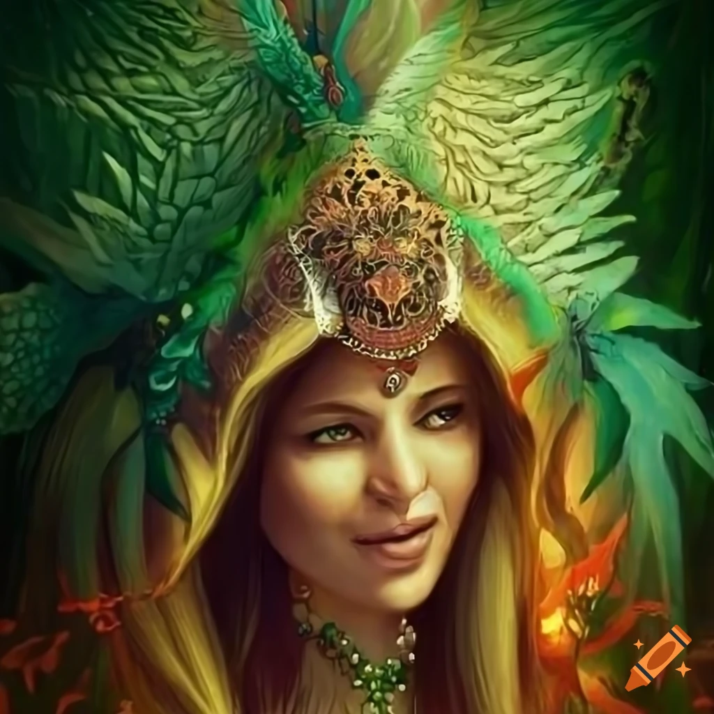 Smiling mystic shaman woman holding tarot cards in astrology-inspired artwork