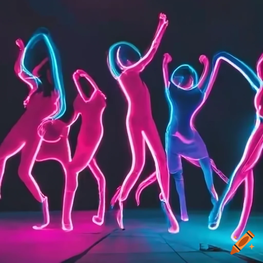 Energetic crowd dancing under colorful neon lights on Craiyon