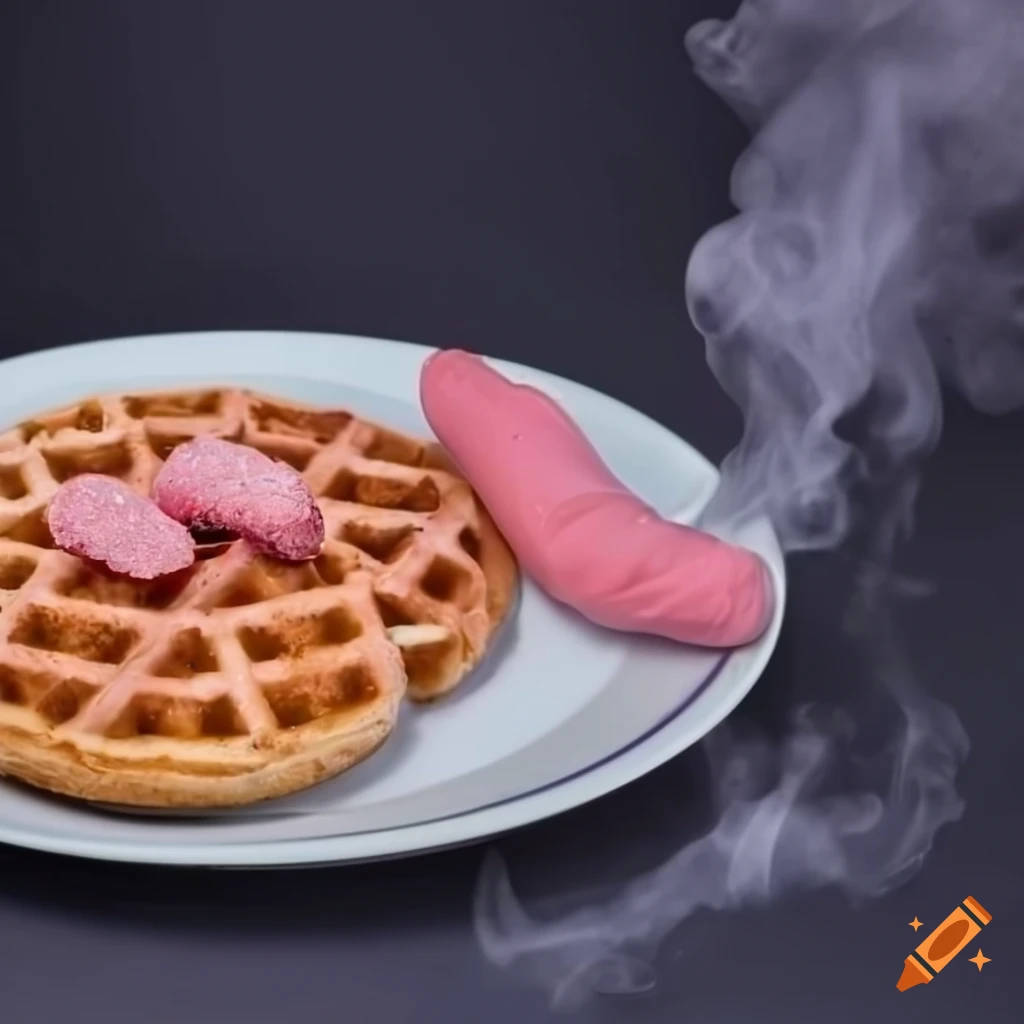 Plate of pink waffles in a black background with smoke