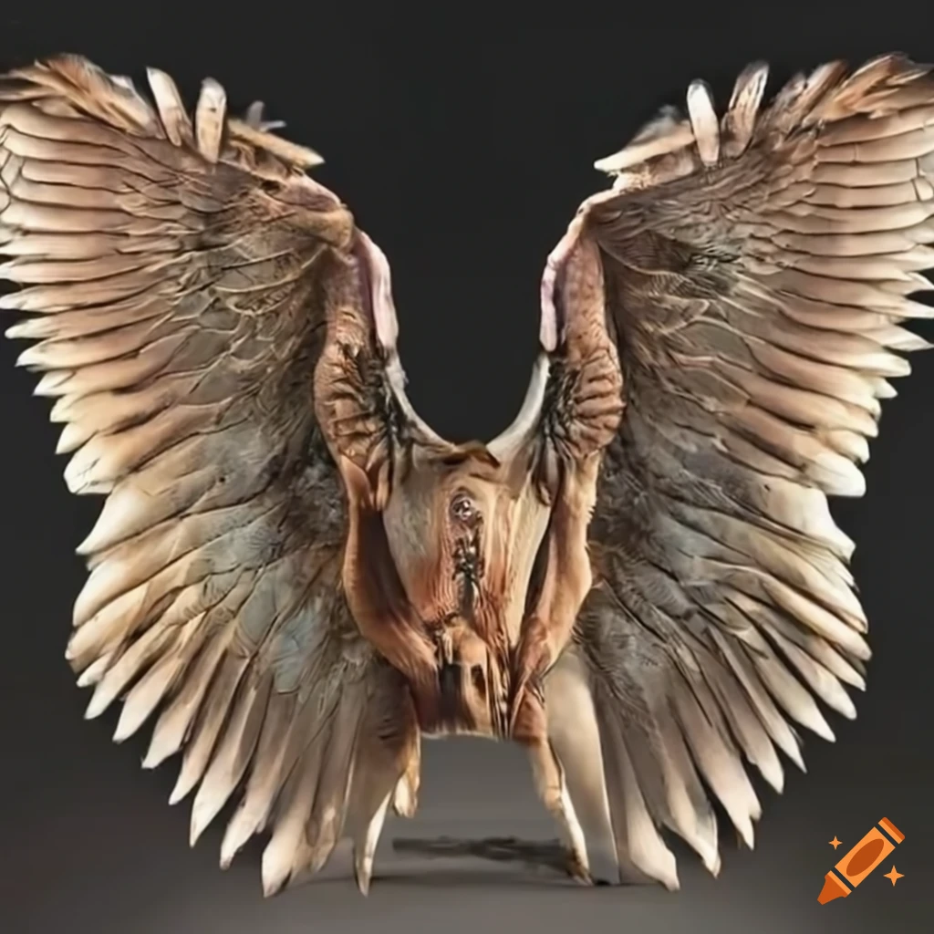 Six wings covering face, feet, and enabling flight on Craiyon