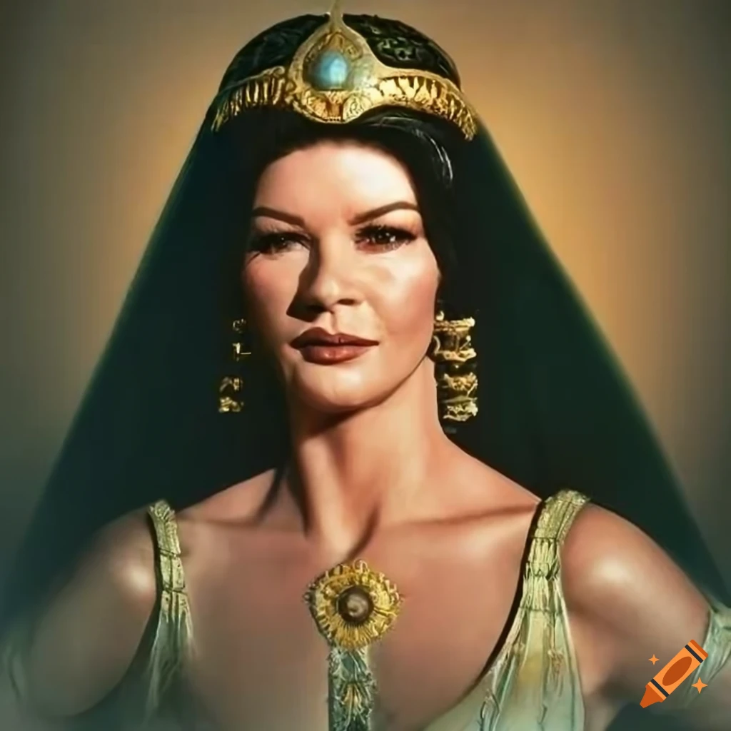 Welsh beauty Catherine Zeta-Jones as Queen Esther in stunning Persian garb with dramatic lighting