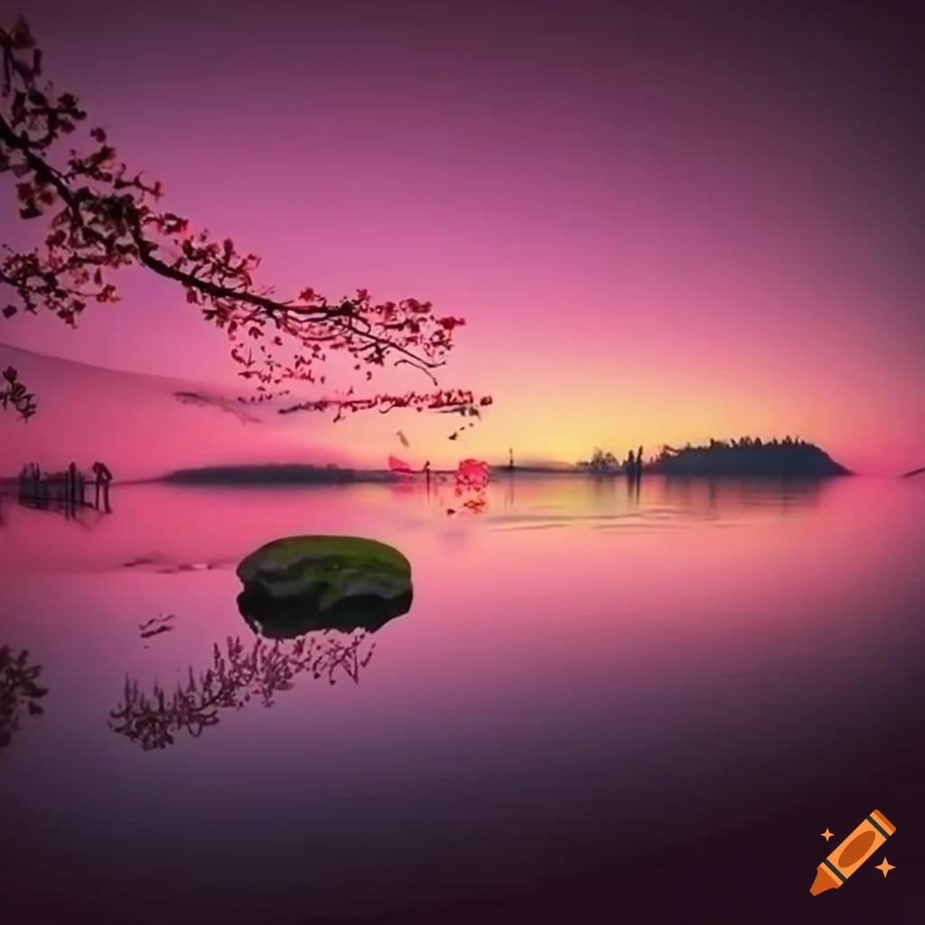 Japanese Cherry Trees by Saltwater Lake - Delicate pink blossoms reflecting in the lake