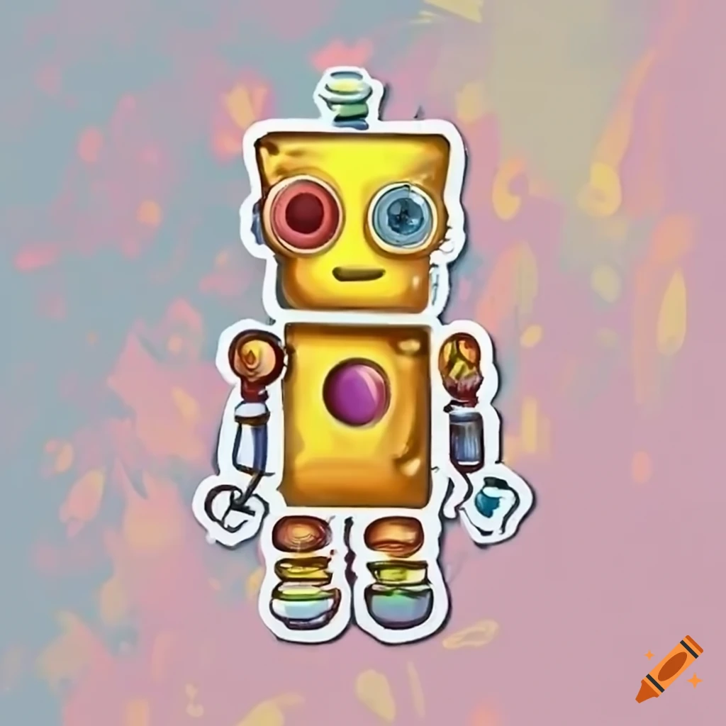 Emoji sticker collection of silver and gold robots
