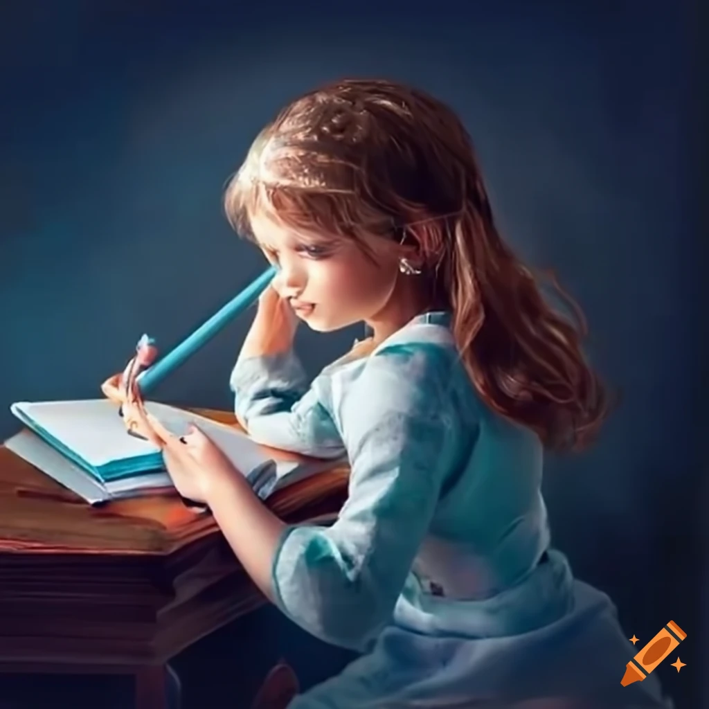 Girl Writing A Book On Craiyon