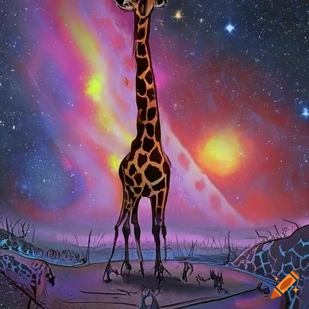 A drawing of a giraffe reminiscent of the hitchhiker's guide to the