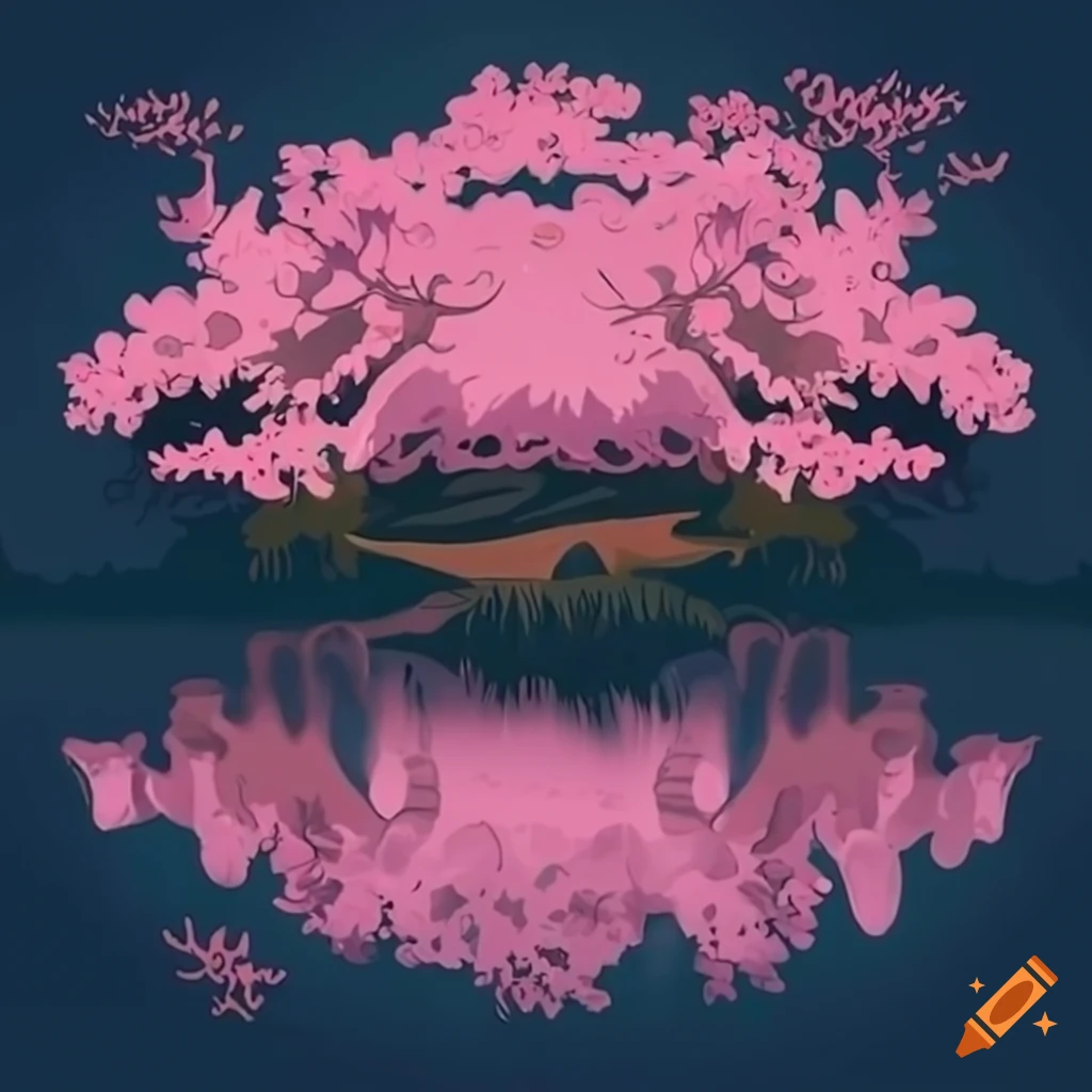 Japanese Cherry Trees by Saltwater Lake - Delicate pink blossoms reflecting in the lake