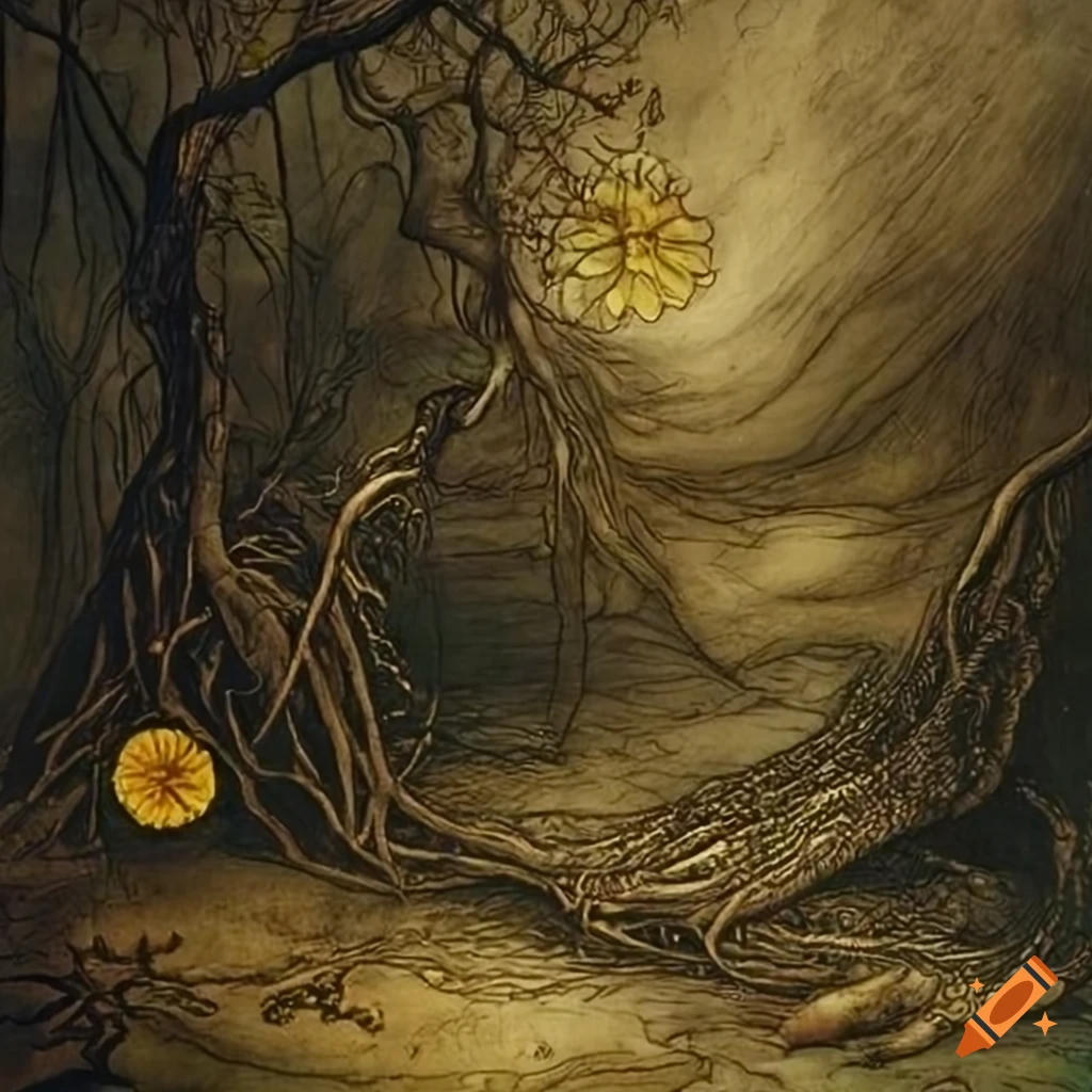 Mystical plants, totems, and runes in ethereal landscapes inspired by ...