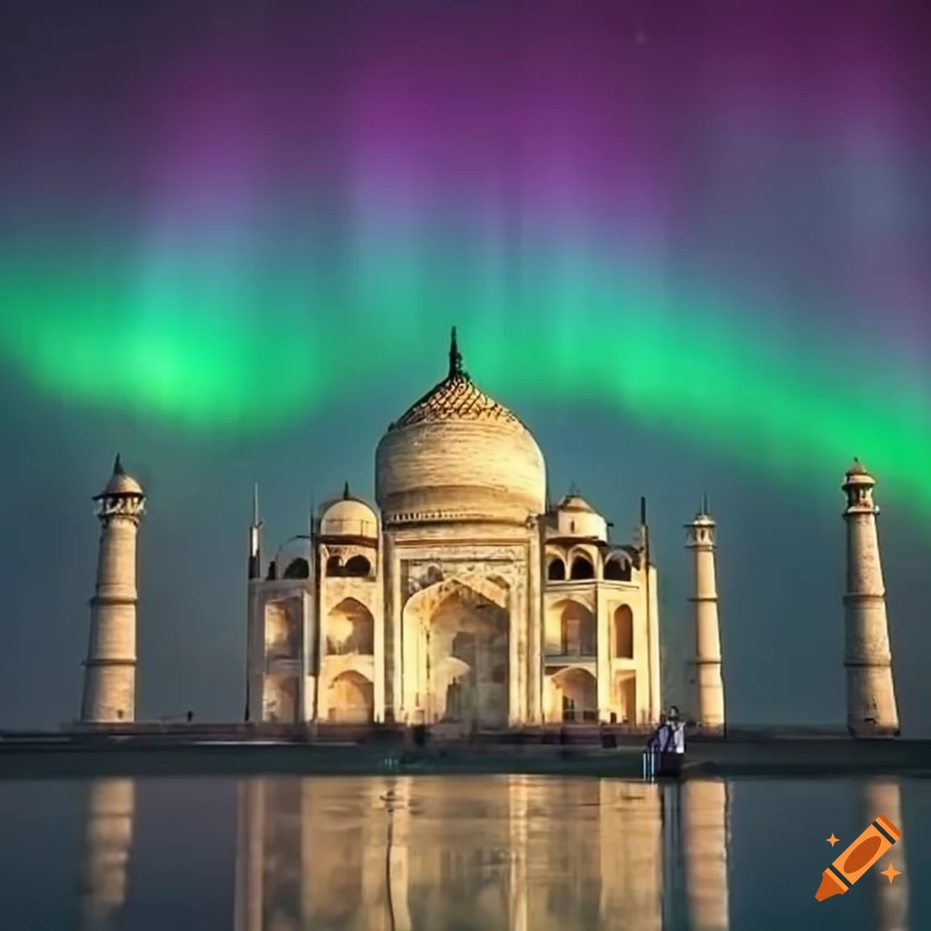 Northern lights phenomenon over the Taj Mahal