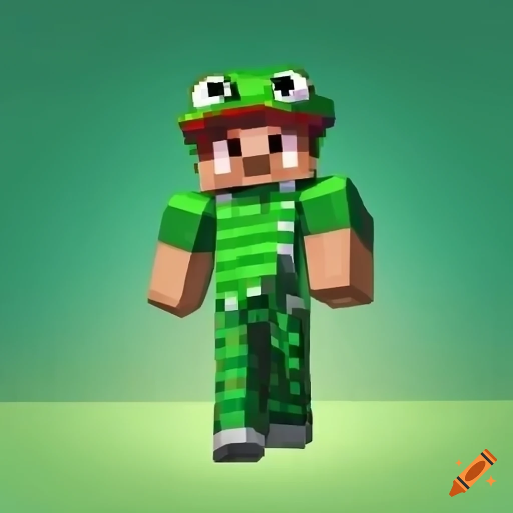 Minecraft character with frog hat and green outfit on Craiyon