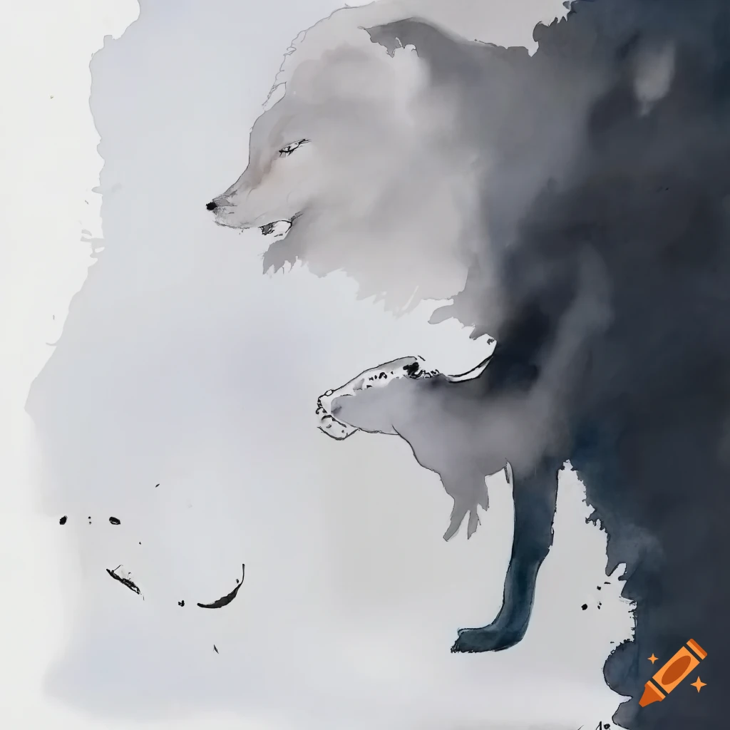 Emotional painting of a boy and a wolf symbolizing a deep bond in aquarelle