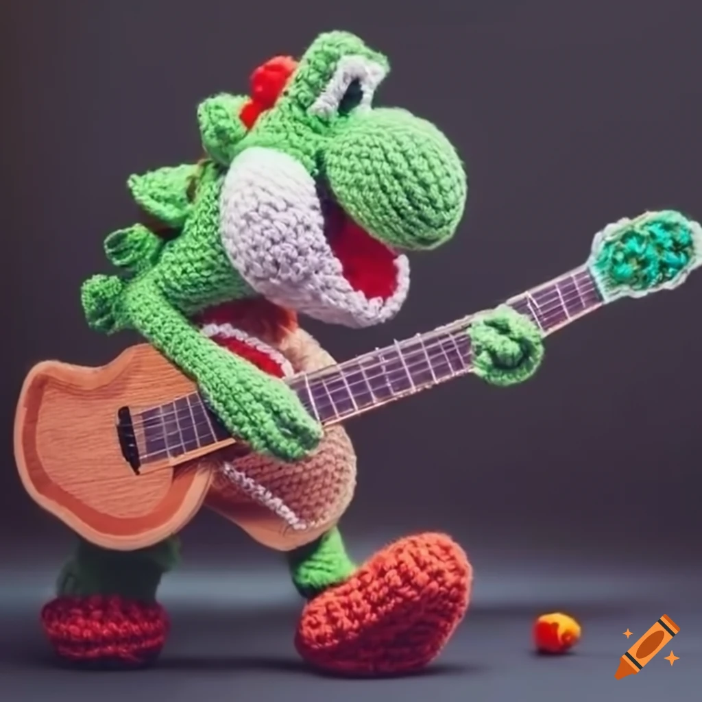 Yoshi Playing Instruments Crochet yoshi playing a guitar on Craiyon